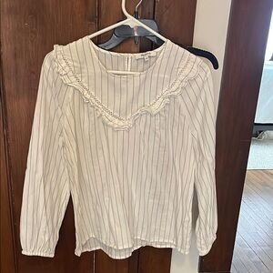Madewell White Striped Blouse with Lace Trim